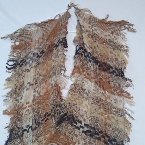 Shawl Scarf Wraps Crocheted Fringed Edges Earth Tones 62" x 12" - Picture 3 of 6